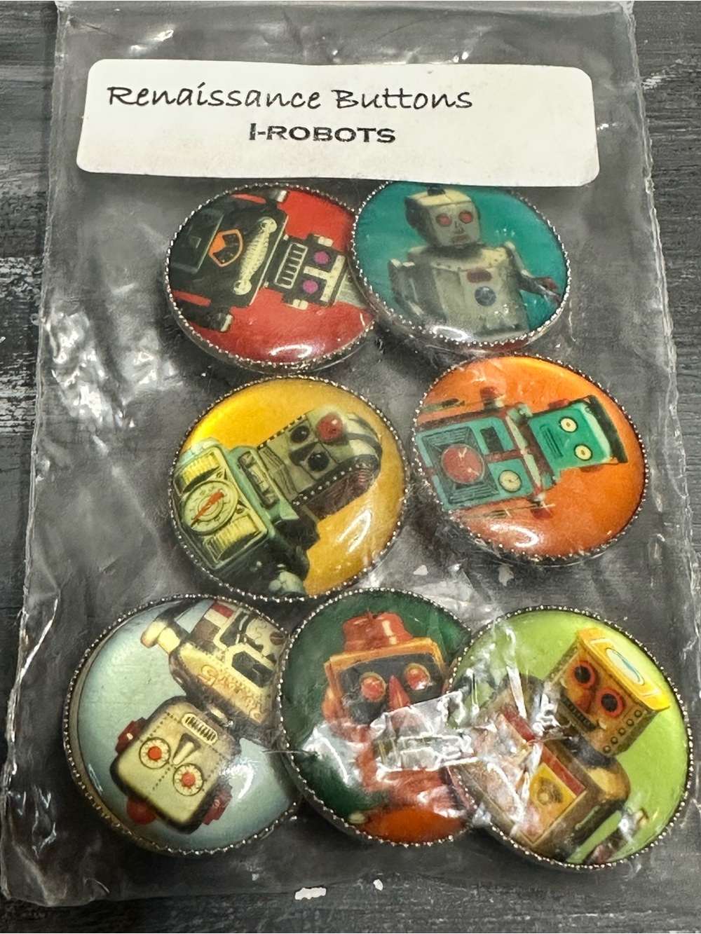 Renaissance Buttons I-Robot set of 7 new